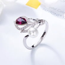 Load image into Gallery viewer, Rose Swarovski Crystal Pearl Adjustable Silver Ring
