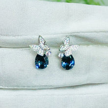 Load and play video in Gallery viewer, Dainty Blue Swarovski Crystal Silver Earrings
