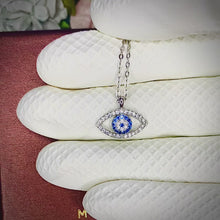 Load and play video in Gallery viewer, Evil Eye Pendant White Blue Zircon Silver Necklace

