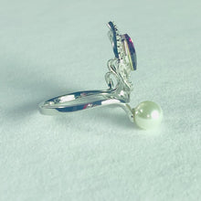 Load and play video in Gallery viewer, Rose Swarovski Crystal Pearl Adjustable Silver Ring
