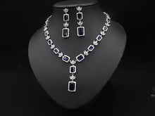 Load and play video in Gallery viewer, Sapphire Blue Princess Cut Zircon Silver Necklace Set

