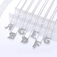 Initials Alphabet  A-G Pendant Zircon Silver Necklace