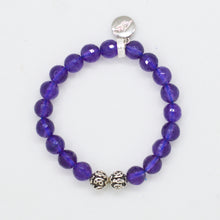 Load image into Gallery viewer, Circular amethyst bracelet with polished violet beads and detailed silver accents by MysticFlavia
