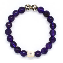 Load image into Gallery viewer, Round natural amethyst bead bracelet with silver accents by MysticFlavia on white background
