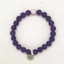 Load image into Gallery viewer, Amethyst bracelet with single rose quartz bead and round silver charm, MysticFlavia

