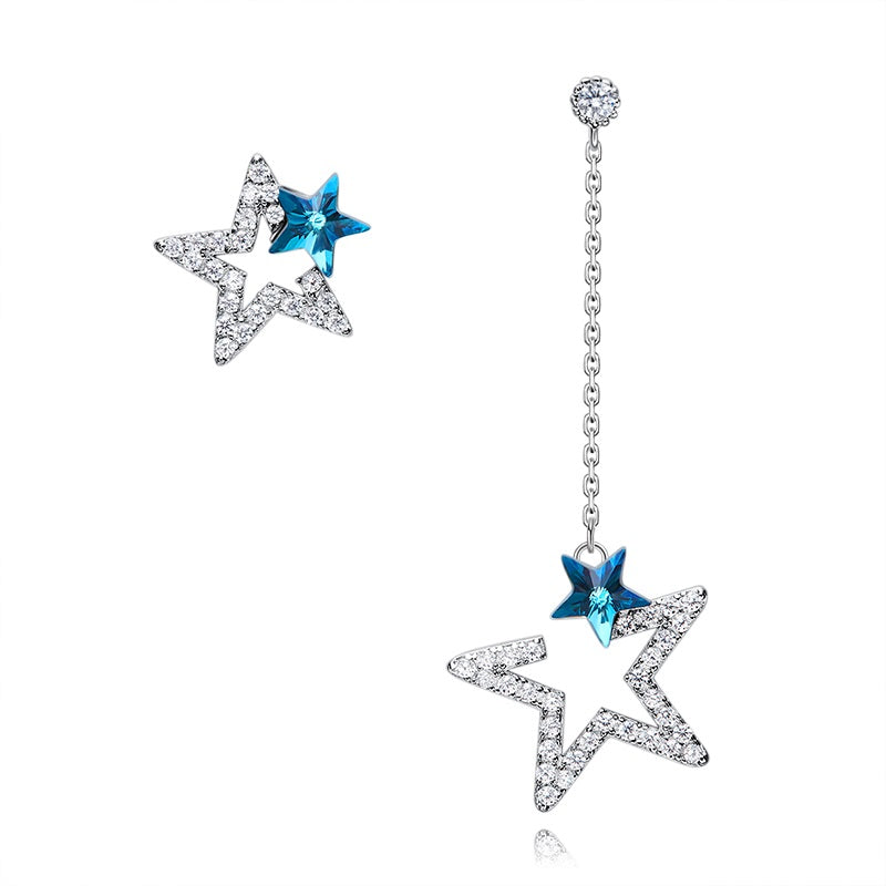 Dangling Star Swarovski Crystal Silver Earrings