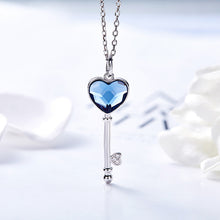 Load image into Gallery viewer, Ocean Blue Swarovski Crystal Key Silver Necklace
