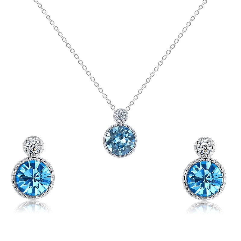 Blue Swarovski Crystal Circle Silver Necklace Set