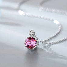 Load image into Gallery viewer, Pink Swarovski Crystal Circle Pendant Silver Necklace
