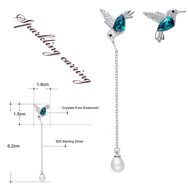 Green Bird Swarovski Crystal Silver Earrings Mystic Flavia