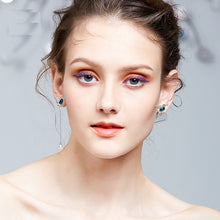 Load image into Gallery viewer, Green Bird Swarovski Crystal Pearl Silver Earrings
