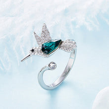 Load image into Gallery viewer, Green Bird Swarovski Crystal Open Silver Ring
