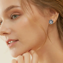 Load image into Gallery viewer, Flowery Black Rose Stud Pearl Silver Earrings
