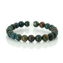 Load image into Gallery viewer, Natural bloodstone double silver bead bracelet showing rich green and red-brown speckled beads, reflective surface

