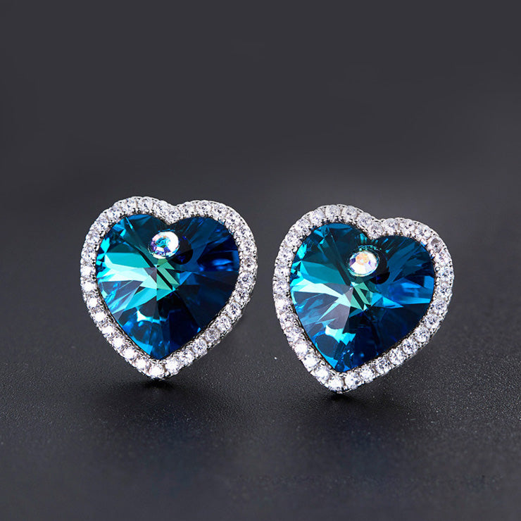 Ocean of Heart Swarovski Crystal Silver Earrings