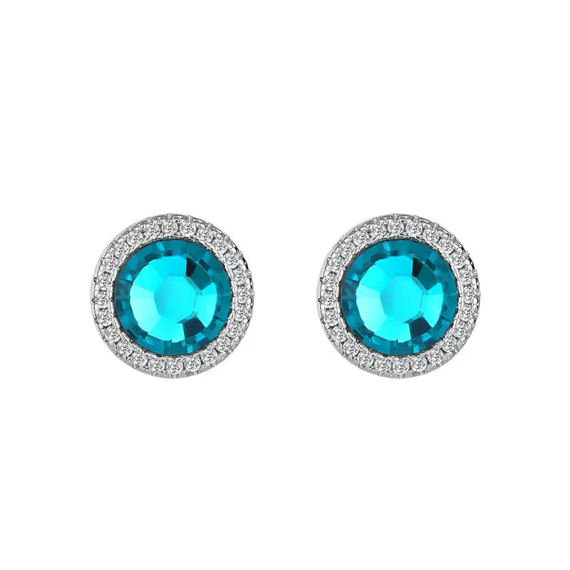 Paved Blue Ocean Swarovski Crystal Silver Earrings
