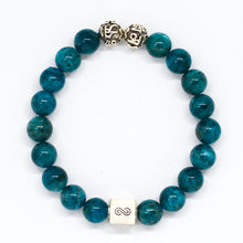 Load image into Gallery viewer, Blue Apatite Infinity Round Silver Bracelet 8mm with 925 sterling silver infinity bead by Mystic Flavia
