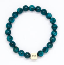 Load image into Gallery viewer, Blue Apatite Infinity Silver Bead Bracelet 8mm with natural gemstone beads and sterling silver infinity bead | MysticFlavia
