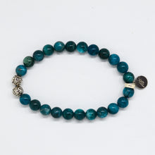 Load image into Gallery viewer, Blue Apatite Stone Silver Bead Bracelet 8mm flat lay with sterling silver beads
