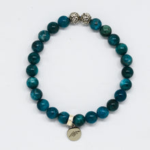 Load image into Gallery viewer, Blue Apatite Stone Silver Bead Bracelet 8mm by Mystic Flavia on white background
