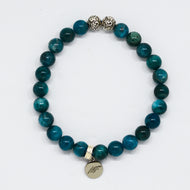 Blue Apatite Stone Silver Bead Bracelet 8mm by Mystic Flavia on white background