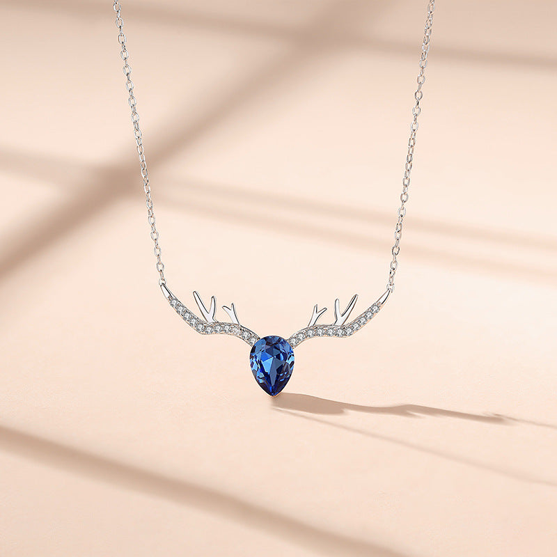 Blue Heart Drop Swarovski Crystal Silver Necklace