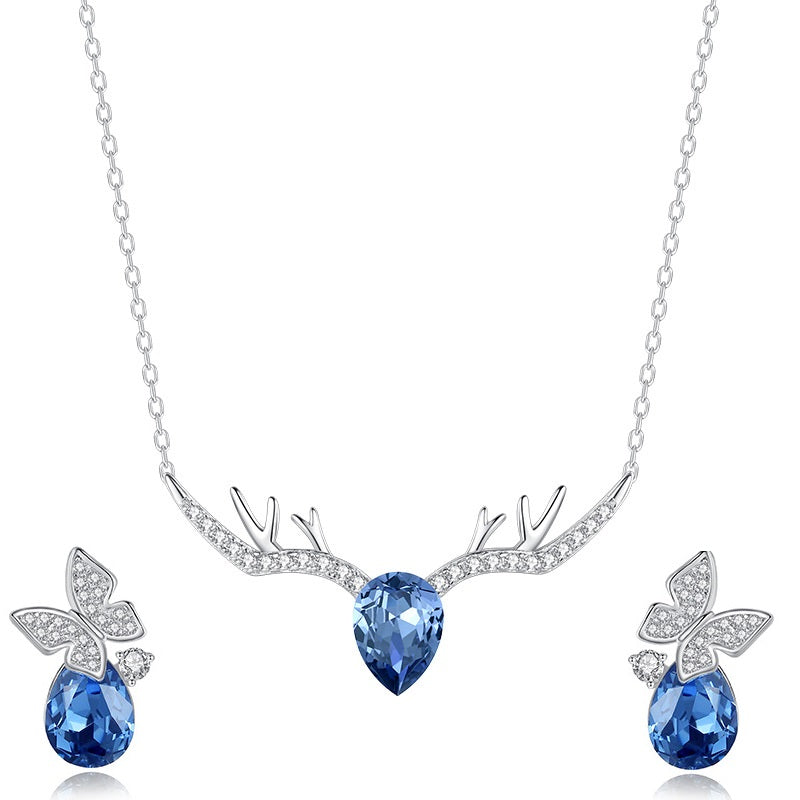 Blue Heart Swarovski Crystal Silver Necklace Set