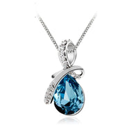 Blue Swarovski Water Drop Pendant Silver Necklace