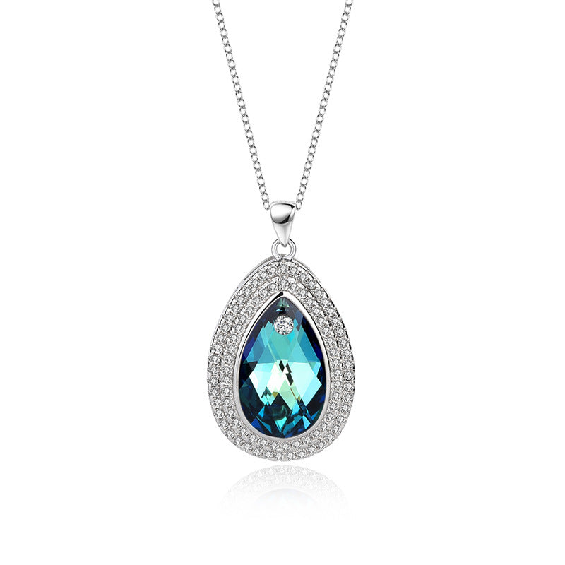 Blue Drop Swarovski Crystal Silver Necklace
