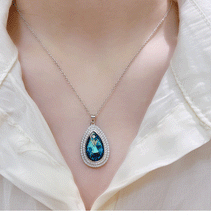 Load image into Gallery viewer, Blue Drop Swarovski Crystal Silver Necklace
