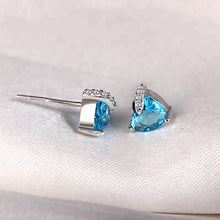 Load image into Gallery viewer, Blue White Zircon Heart Drop Silver Earrings
