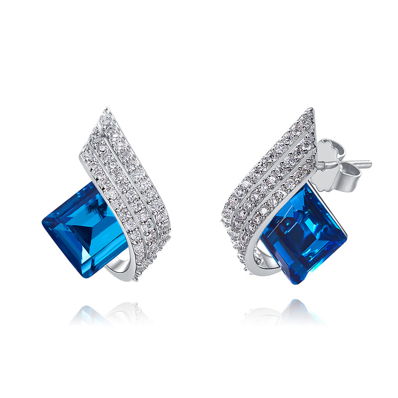 Blue ROMAN Swarovski Crystal Silver Earrings