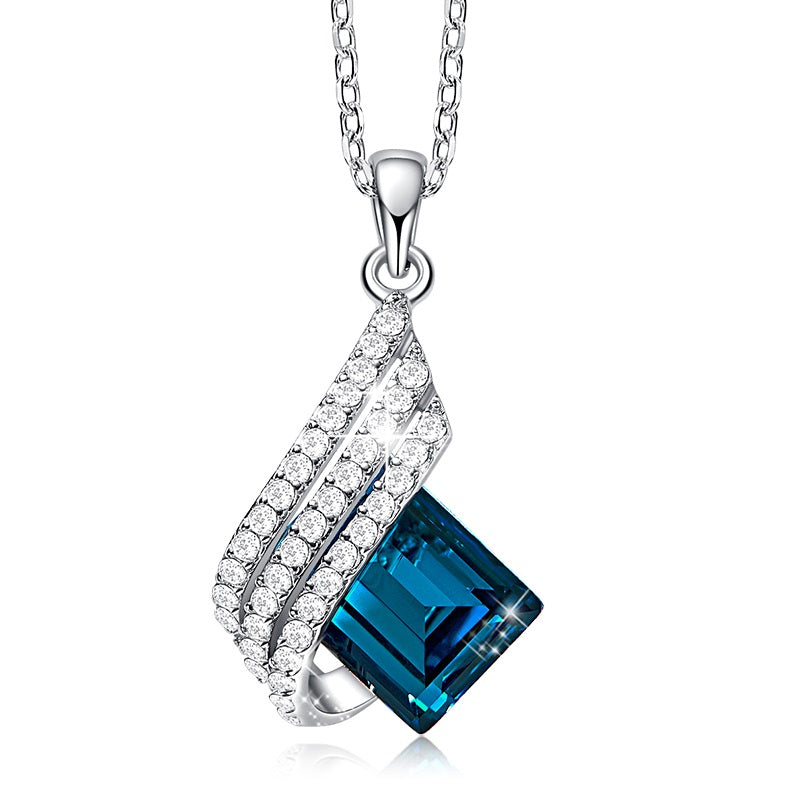 Blue ROMAN Swarovski Crystal Silver Necklace