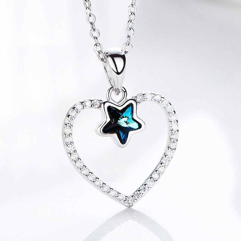 Star au Heart Swarovski Crystal Silver Necklace