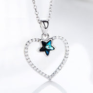 Star au Heart Swarovski Crystal Silver Necklace