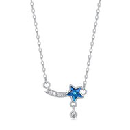 Blue Star Swarovski Crystal Pendant Silver Necklace
