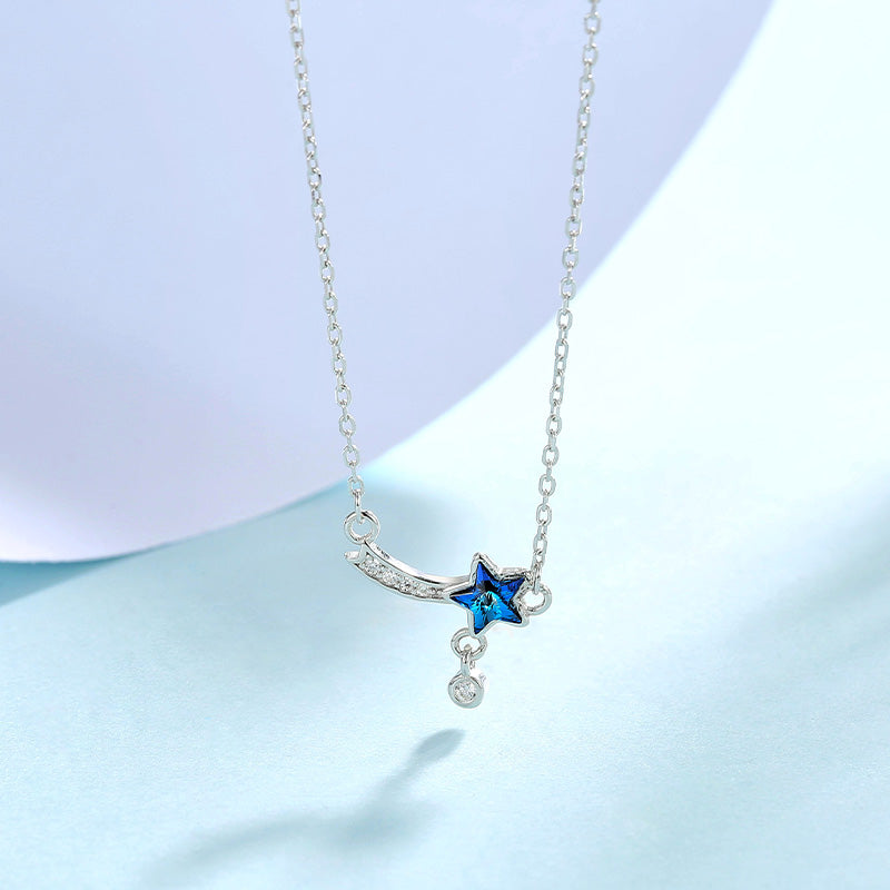 Blue Star Swarovski Crystal Pendant Silver Necklace
