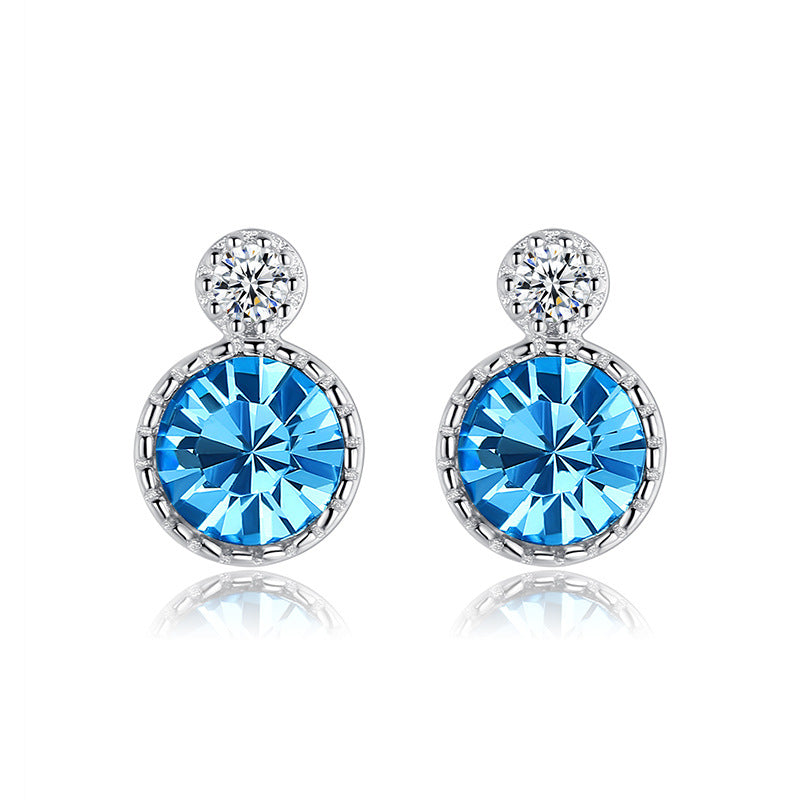 Blue Swarovski Crystal Circle Silver Earrings