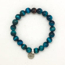 Load image into Gallery viewer, Blue Tiger Eye 8MM bracelet with Red Tiger Eye accent bead and premium natural gemstone beads

