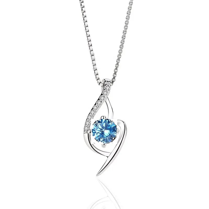 Blue Zircon Solitaire Pendant Silver Necklace