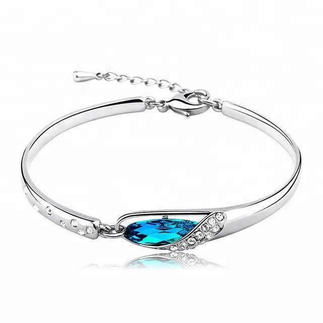 Elegant Blue Zircon Studded Adjustable Silver Bracelet