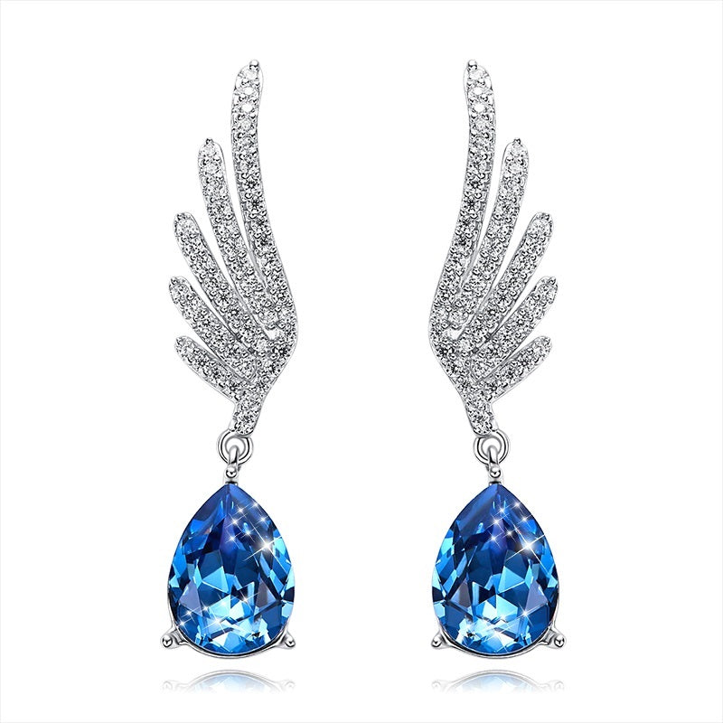 Blue Angel Swarovski Crystal  Dangling Silver Earrings