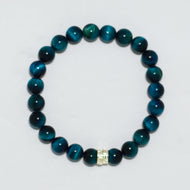 MysticFlavia blue tiger eye crystal bracelet with silver bead, white background