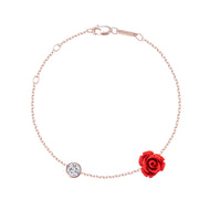 Red Rose Swarovski Crystal Silver Bracelet on White Background