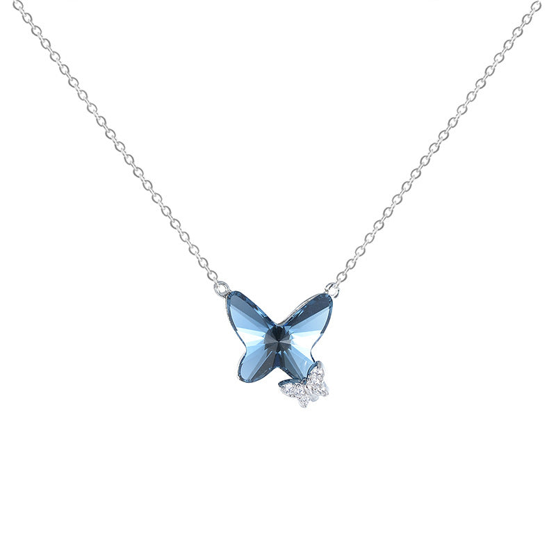 Blue Butterfly Swarovski Zircon Silver Necklace