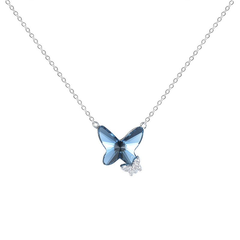 Price Swarovski Insect Necklace Blue Butterfly Swarovski Zircon Silver Necklace