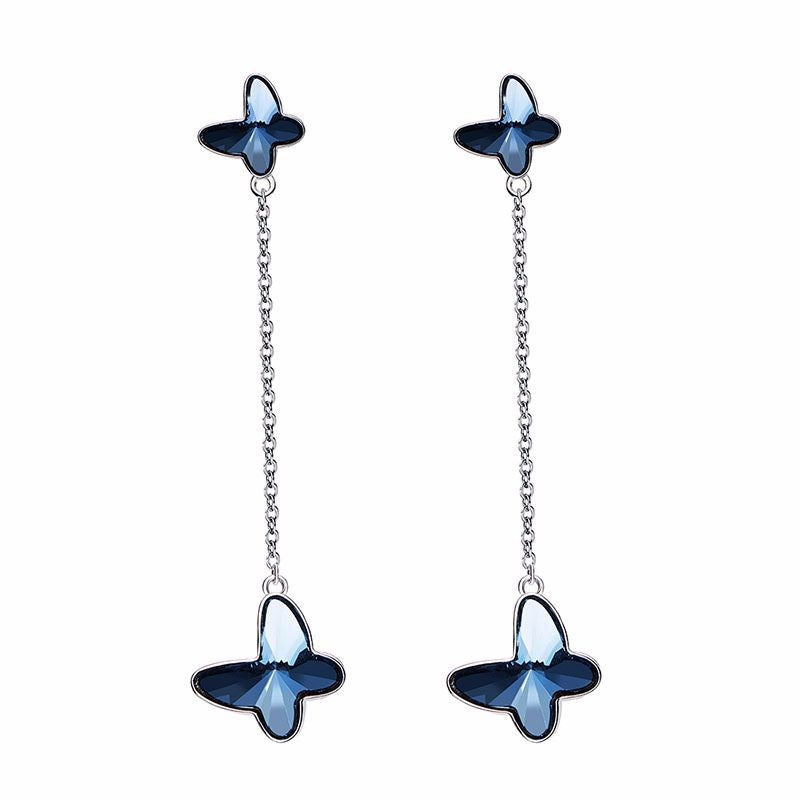 Blue Butterfly Swarovski Crystal Silver Earrings