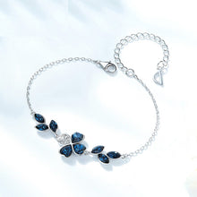 Load image into Gallery viewer, Four Leaf Teal Swarovski Crystal Silver Bracelet
