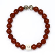 MysticFlavia Carnelian infinity bracelet with 925 sterling silver beads and infinity charm, flat lay on white background