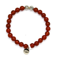 MysticFlavia Carnelian Stone Silver Beads Bracelet 8MM with 925 sterling silver ornate beads and charm, white background